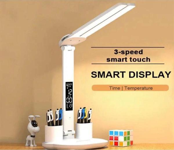 LED Dokunmatik Katlanabilir Masa Lambası Takvim Sıcaklık Saat Şarjlı Masa Lambası - Image 1