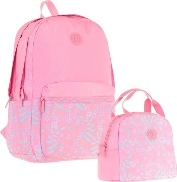 Kaukko Soft Floral Pembe Çiçekli Okul Çantası ve Isı Yalıtımlı Beslenme Seti - Kız Çocuk - Image 1