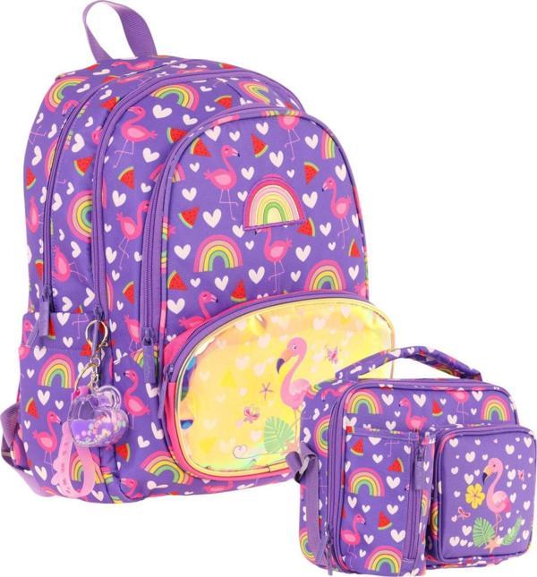 Kaukko Kids Flamingo Nakışlı ve Baskılı Okul Çantası (L5226) ve Thermo Beslenme Çantası (L7226) Seti - Kız Çocuk - Image 1