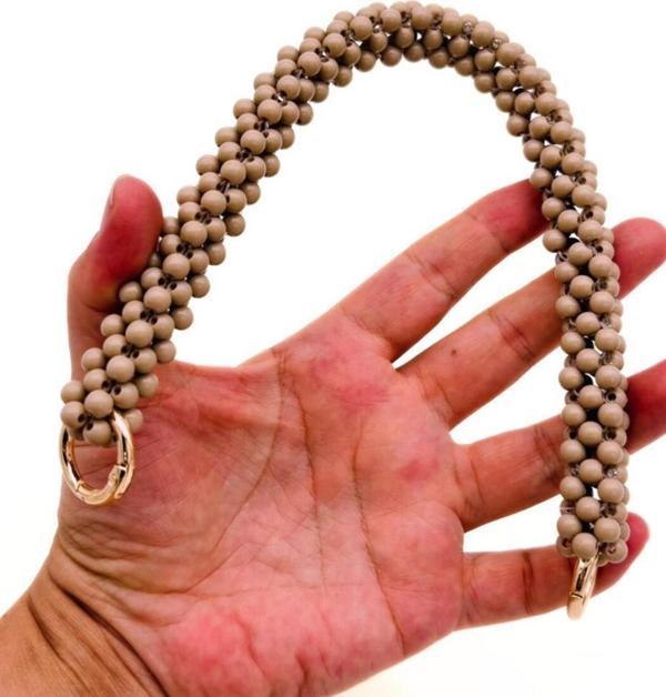 Angel Çanta Aksesuar 31 cm Vizon Boncuklu Kare Model Çanta Sapı Yaylı Halkalı - Image 1