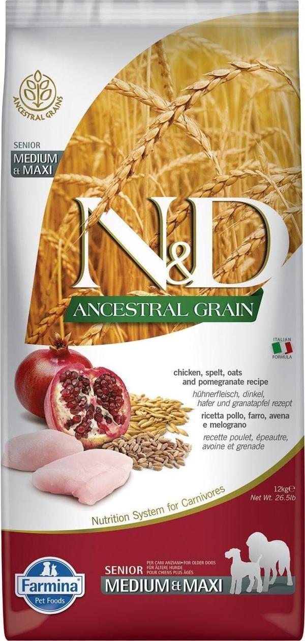 N&D Senior Medium Maxi, Düşük Tahıllı, Tavuk Ve Narlı Yaşlı Köpek Maması 12 kg - Image 1