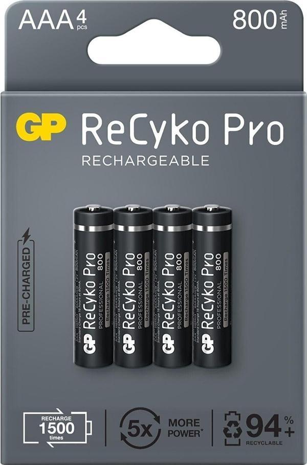 GP AAA 800 mAh Şarjlı İnce Kalem Pil 4 Lü Paket Recyko Şarjlı Pil - Image 1