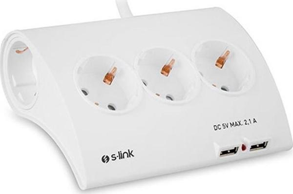 S-link Akım Koruma ve 2 Adet 2.1A Usb Şarj Soketli Beşli Masaüstü Grup Priz - Image 1