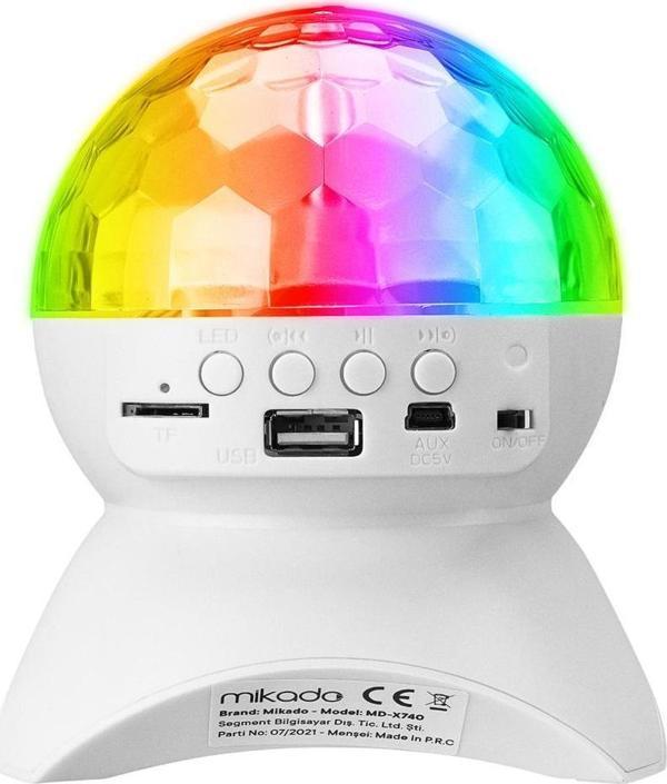 Mikado Beyaz Şarjlı BT-TF Cart-USB Tavan Led Işıklı Disko Topu Speaker - Image 1