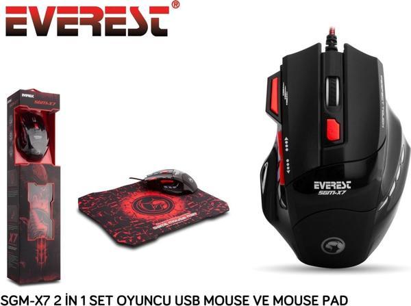 Everest Usb Siyah Makrolu 7200dpi Oyuncu Mouse +Gaming Mouse Pad - Image 1
