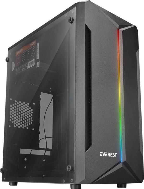 Everest SABER RGB Led Şeritli Peak 250W Akrilik Yan Panel M-ATX Mini-T Gaming Oyuncu Kasası - Image 1