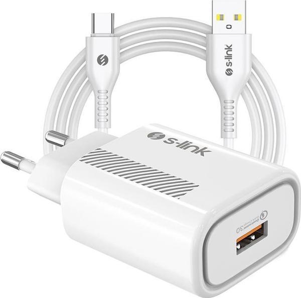 S-link Type-C Kablolu 5V 2400MA Beyaz Ev Şarj Adaptörü - Image 1