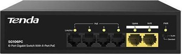 Tenda 6 Port 4 Port Poe+ 10-100-1000 Mbps + 2 Port Uplink Switch Çelik Kasa Rack Mount - Image 1