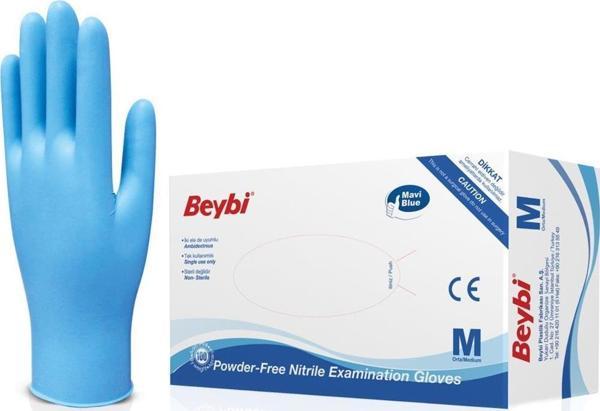Beybi Pudrasız Nitril Mavi (M) Medium Beden Muayene Eldiven 100 Lü Paket - Image 1