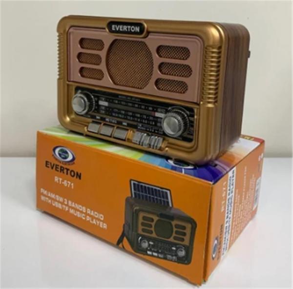 Everton Bluetooth Fm-Usb-Tf-Aux Şarjlı Solar Nostaljik Radyo - Image 1