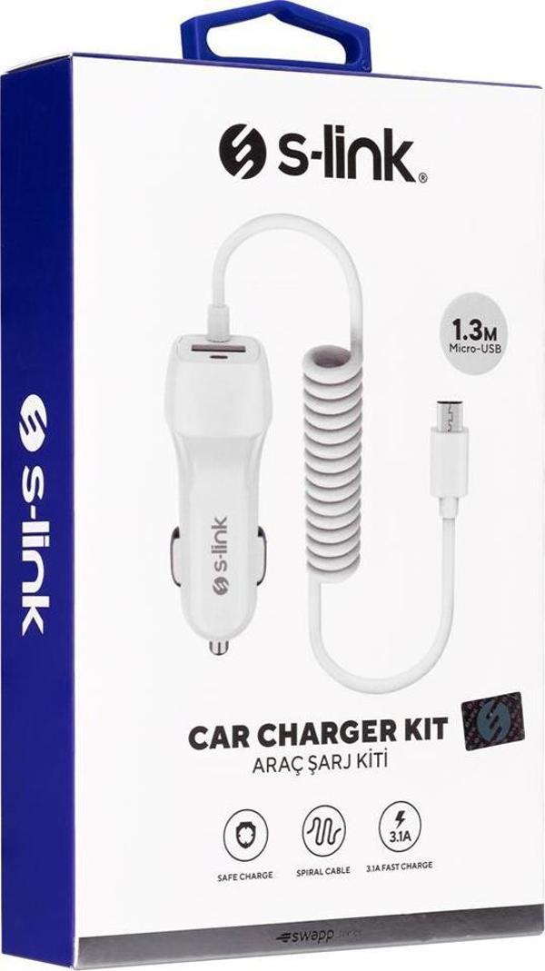 S-link Swapp Type-C Kablolu 5V 3.1 Amper Kablolu Araç Şarj Cihazı - Image 1