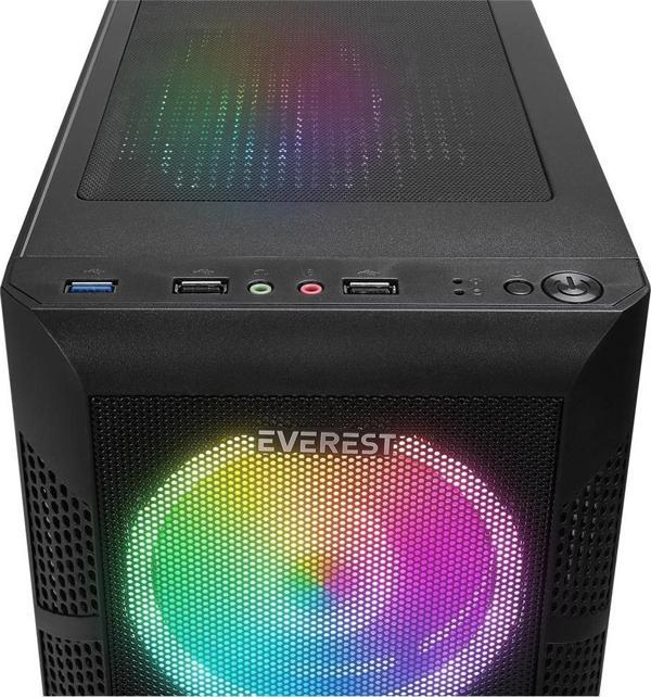 Everest CREST V1 Mesh Temperli Camlı 4x12cm Auto RGB Fan ATX Mid-T Gaming Oyuncu Kasası - Image 1