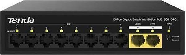 Tenda 10 Port 8 Port Poe+ 10-100-1000 Mbps + 2 Port Uplink Switch Çelik Kasa Rack Mount - Image 1