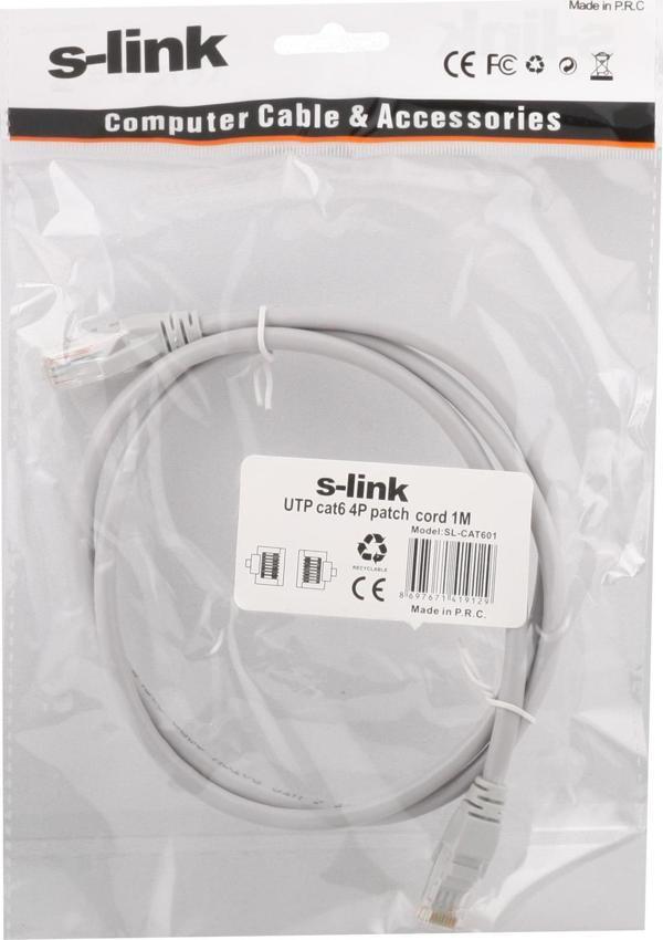 S-link Cat6 1 Metre Gri Utp Patch Kablo Cat6 Ethernet Kablosu - Image 1