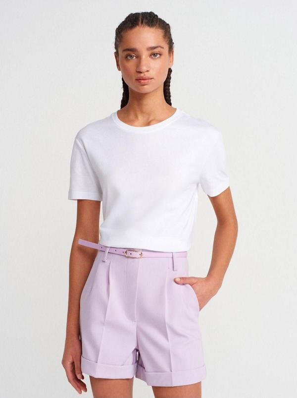 Dilvin Kadın Beyaz Düz Basic Bisiklet Yaka T-shirt- 31791 - Image 1