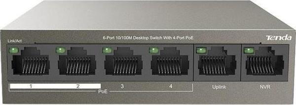 Tenda 6 Port 4 Port Poe+ 10-100 + 2 Port Uplink Switch Çelik Kasa Rack Mount - Image 1