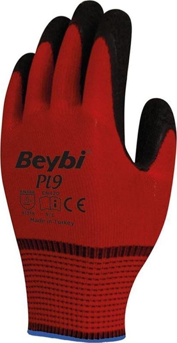 Beybi Nitril Poly PL9 10 Kırmızı Siyah İş Eldiveni 12 Li Paket Camcı Eldiveni - Image 1