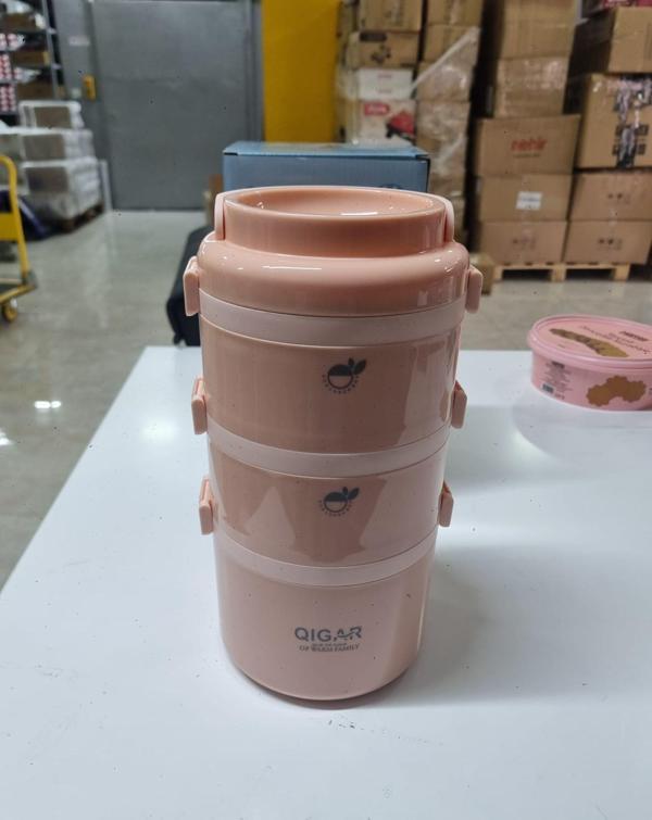 Tantitoni 3 Katlı Paslanmaz Çelik Yuvarlak Yemek Taşıma Kabı 2.7 lt Pembe - Image 1