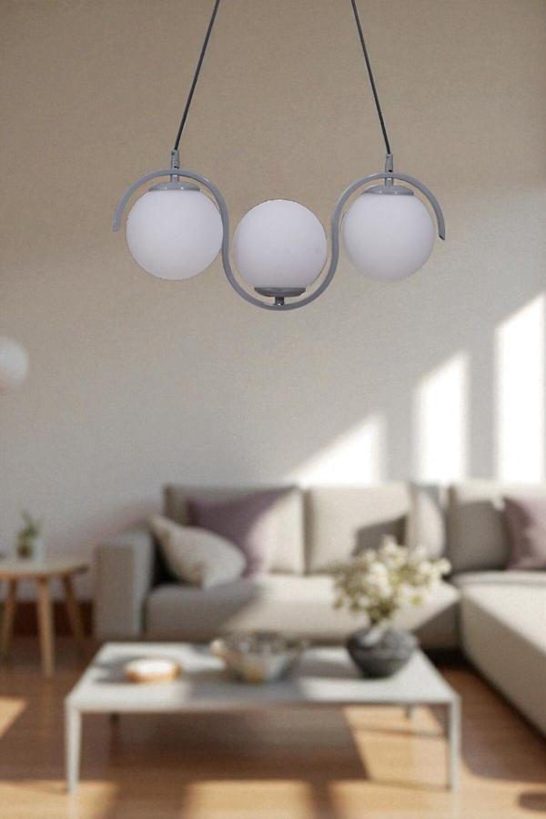 ZOE 3 LÜ GRİ BEYAZ CAMLI SARKIT - Image 1