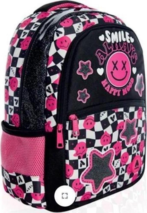 Adel Smile Sırt Çantası Siyah Pembe 17047 Okul Çantası - Image 1