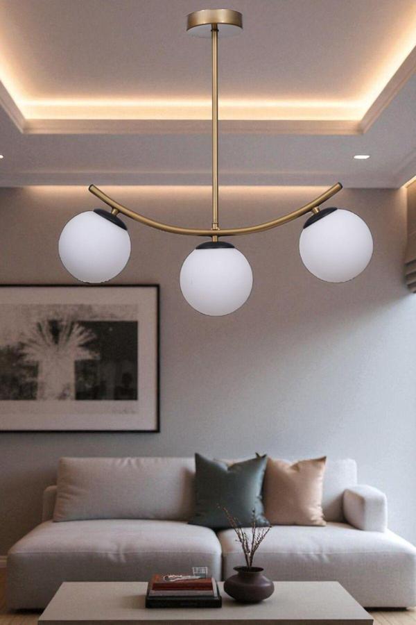 VELVET 3 LÜ ESKİTME BEYAZ CAMLI PLAFONYER AVİZE - Image 1