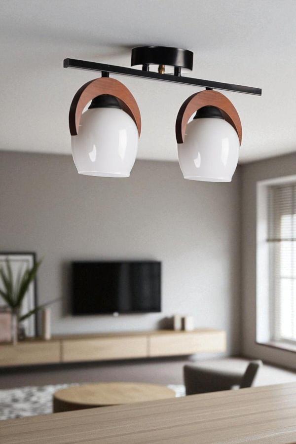 HELENA 2 Lİ SIRALI BEYAZ CAMLI PLAFONYER AVİZE - Image 1