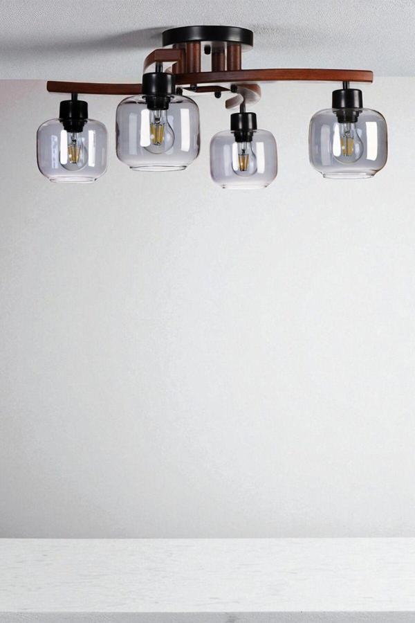 WESTON 4 LÜ CEVİZ FÜME CAMLI PLOFONYER AVİZE - Image 1