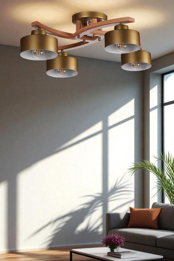 WESTON 4 LÜ NATUREL METAL BAŞLIKLI PLOFONYER AVİZE - Image 1