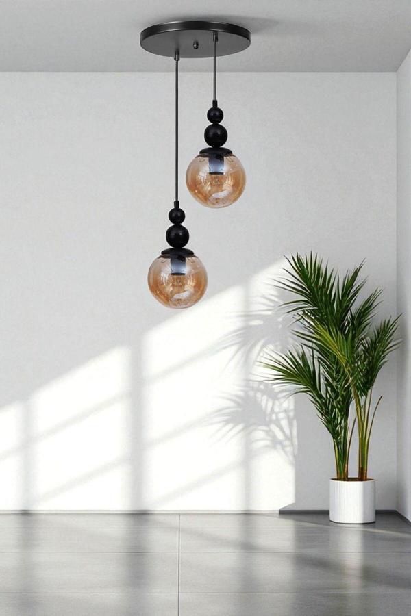 YAREN 2 Lİ TEPSİLİ SİYAH BAL CAMLI SARKIT - Image 1