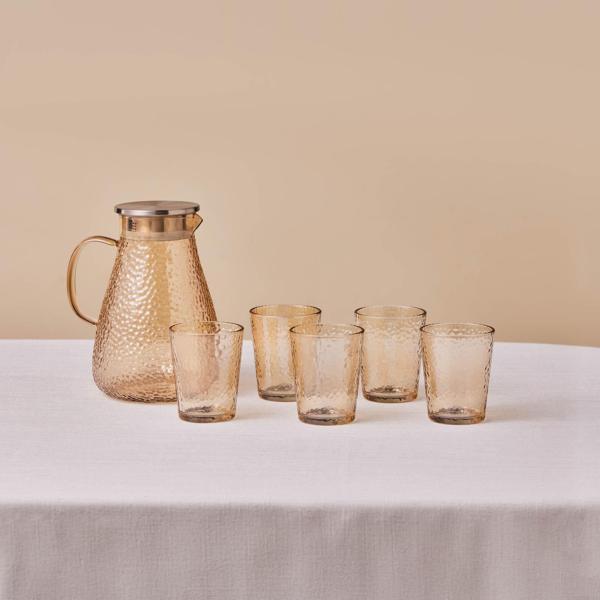 Karaca Luminous 7 Parça Cam Sürahi ve Bardak Seti Amber - Image 1