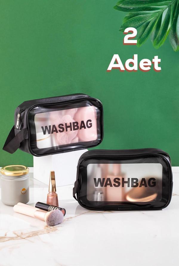 Porsima 3140 2li Şeffaf Seyahat ve Makyaj Çantası Su Geçirmez Organizer Washbag 21x13cm - Image 1
