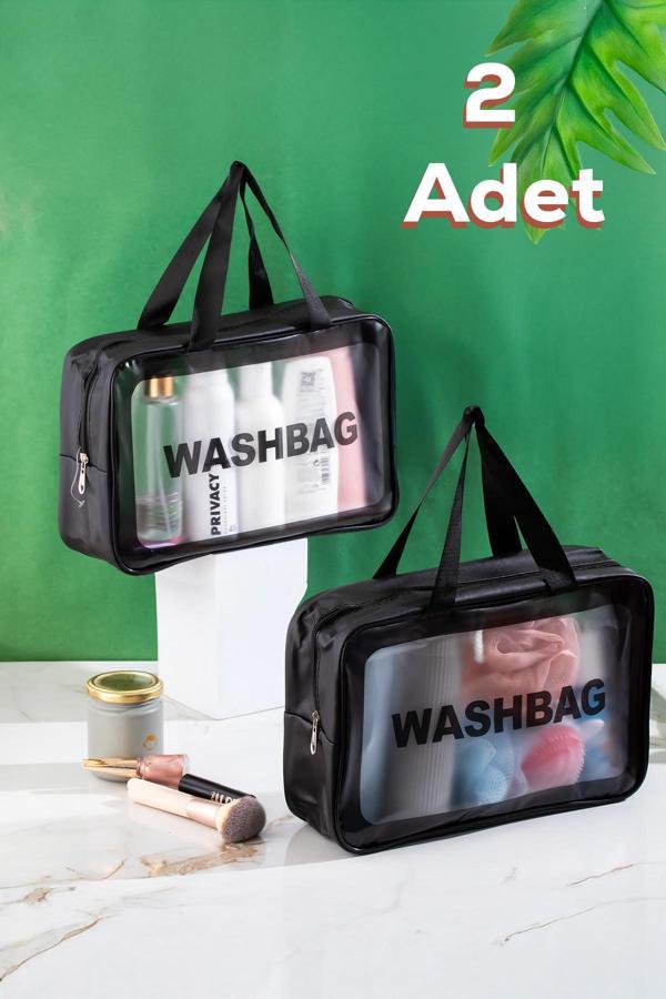 Porsima 3142 2li Şeffaf Seyahat ve Makyaj Çantası Su Geçirmez Organizer Washbag 20x30cm - Image 1