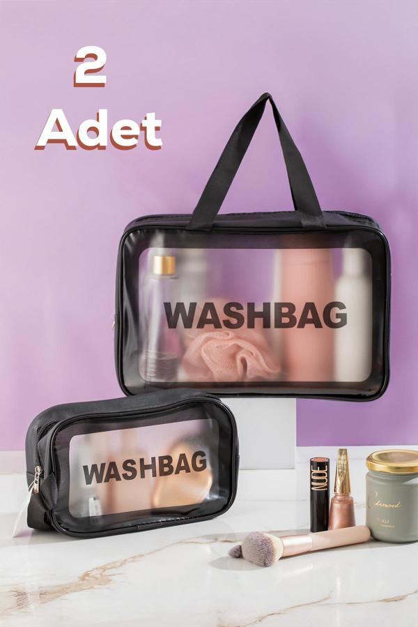 Porsima 2li Şeffaf Seyahat ve Makyaj Çantası Su Geçirmez Organizer Washbag - Image 1