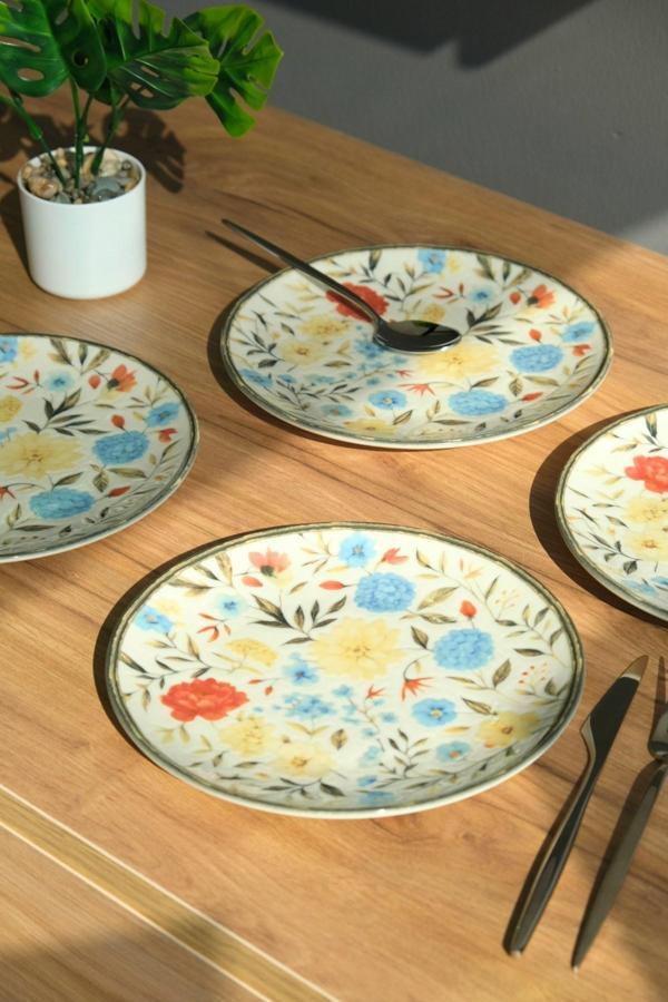 Tabak Evi Porselen Fiori Tuval Pasta Tabağı 20cm 4 Kişilik 4 Parça TVL4PTPRS1212 - Image 1