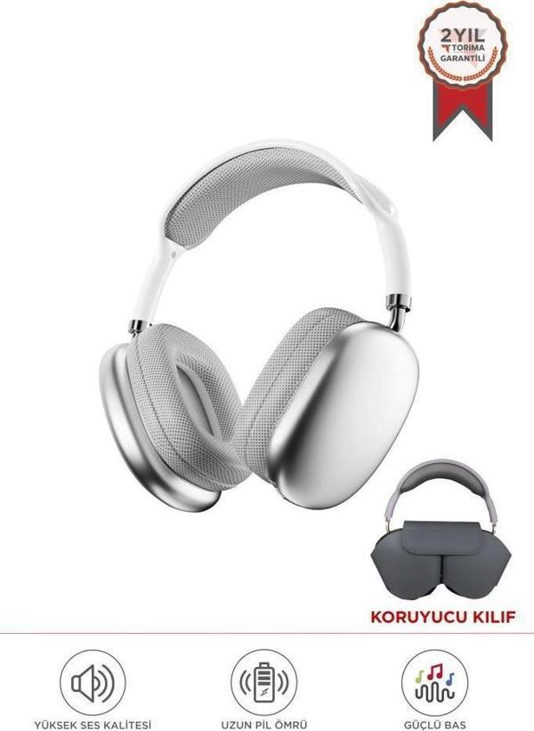 Torima P9 Pro Max Beyaz Kablosuz 5.0 Mikrofonlu Sd Kart Girişli Aux Kablolu Bluetooth Kulaklık - Image 1