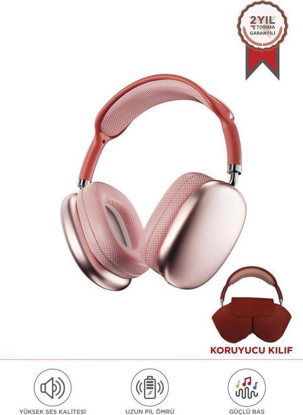 Torima P9 Pro Max Pembe Kablosuz 5.0 Mikrofonlu Sd Kart Girişli Aux Kablolu Bluetooth Kulaklık - Image 1