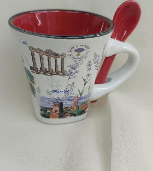 Bardak Kupa Seramik Kulplu 100 ml Yöresel Meşrubat Su Kahve Bardağı Antalya Görselli - Image 1