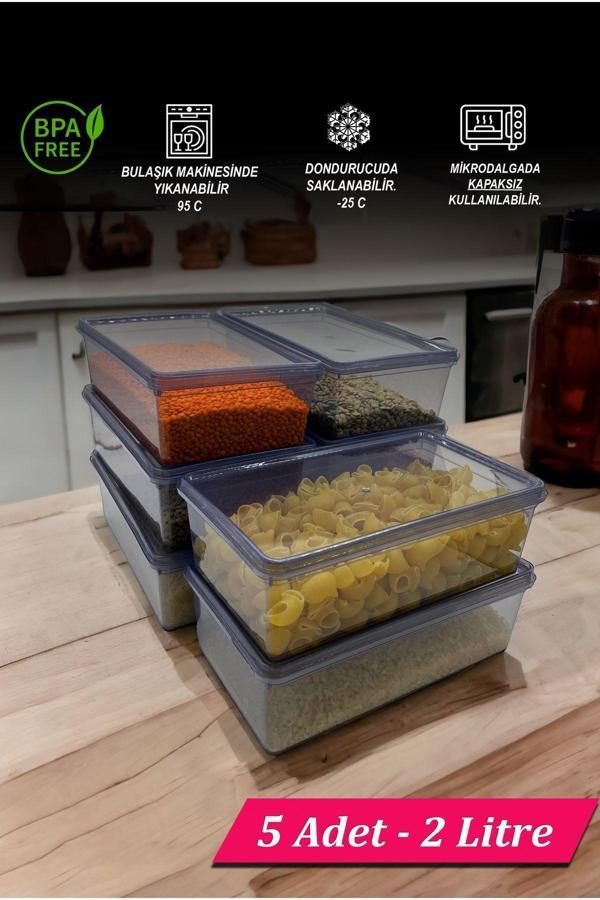 Supercupp Plastik Kendinden Kilitli- Kapaklı Saklama Kabı (Gıdaya Uygun - Hava Almaz) 2 Litre - 5 Adet - Image 1