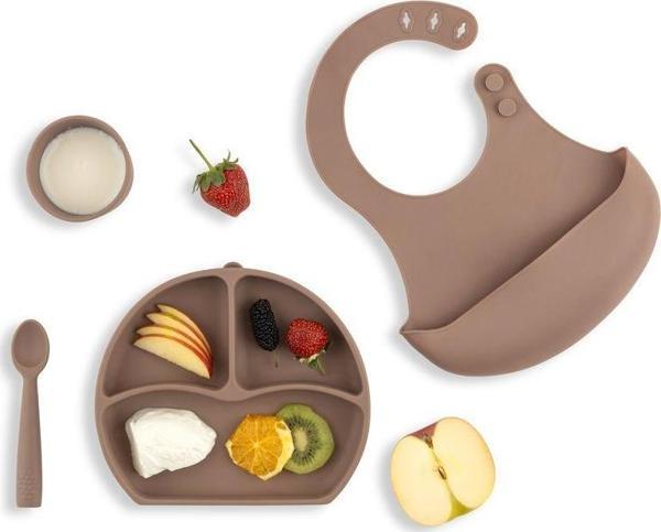 Babyjem Silikon Beslenme Seti Latte - Silikon Önlük & Tabak & Bardak & Kaşık - Bpa İçermez - Image 1