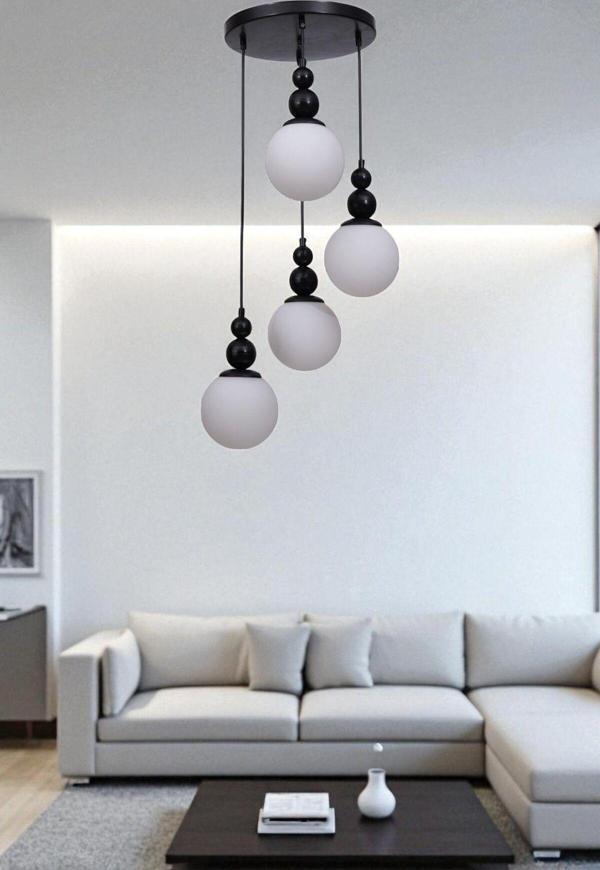 YAREN 4 LÜ TEPSİLİ SİYAH BEYAZ CAMLI SARKIT - Image 1