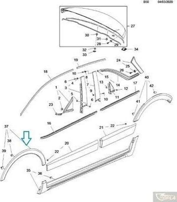 Çamurluk Dodiği Ön Sağ Sıyah Opel Crossland X Bm 17- (Oem No: Yq009413Xt) - Image 1