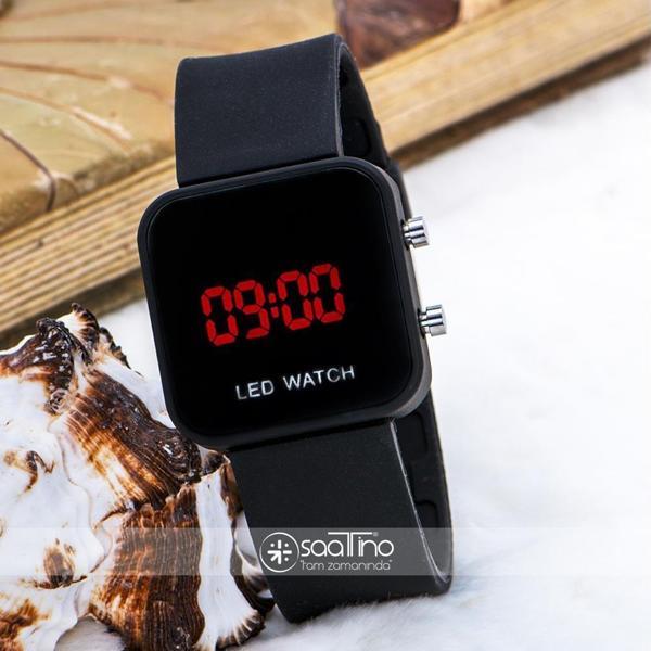 Mat Siyah Kare Dijital Led Ekran Siyah Silikon Kordonlu Unisex Kol Saat ST-303612 - Image 1