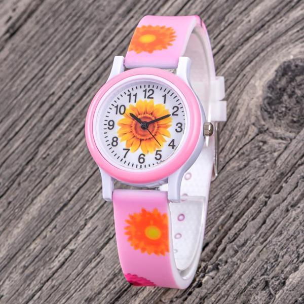 Çocuk Kol Saati Silikon Kordon Kız Çocuk Çiçek Figürlü Pembe Renk ST-304347 - Image 1