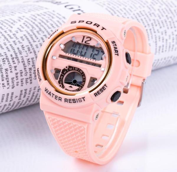 Pembe Çocuk Saati Kız Çocuk Saati Tavimli Dijital Led Saat Su Geçirmez Kronometreli ST-304274 - Image 1