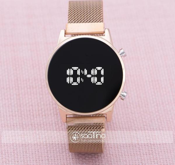 Rose Çelik Dijital Led Hasır Kordon Yeni Model Kadın Kol Saati ST-303874 - Image 1