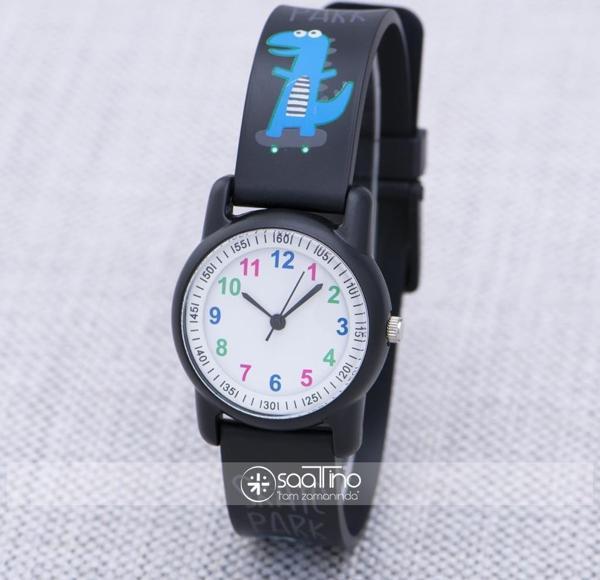 SaaTTino Siyah Renk Silikon Kordonlu Dinazor Tasarımlı Çocuk Saati ST-303928 - Image 1