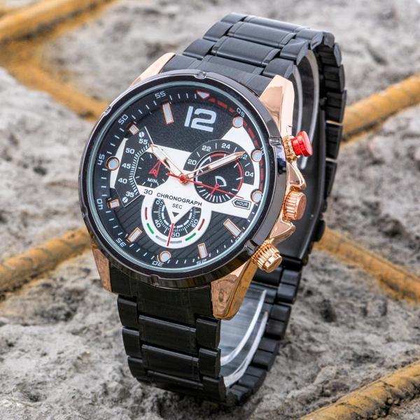 Yeni Sezon Erkek Saati Siyah Çelik Kordon Tasarım Kadran Analog Chronograph ST-304207 - Image 1