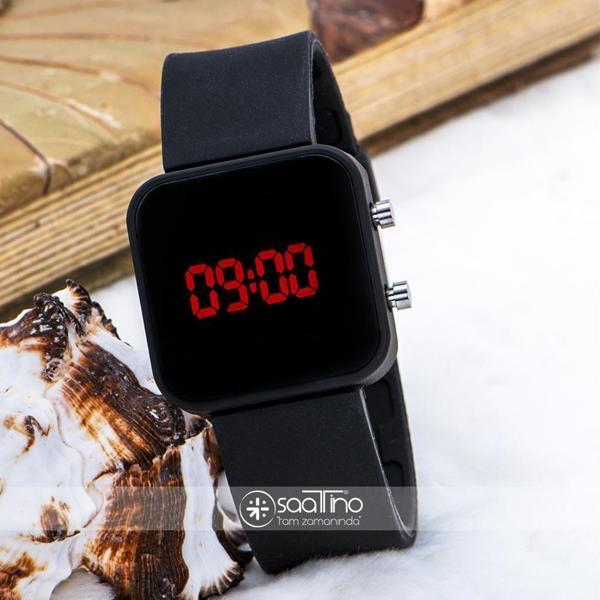 Mat Siyah Kare Dijital Led Ekran Siyah Silikon Kordonlu Unisex Kol Saat ST-303622 - Image 1