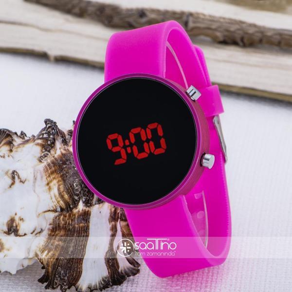 Pembe Yuvarlak Dijital Led Ekran Pembe Silikon Kordonlu Bayan Saat ST-303621 - Image 1
