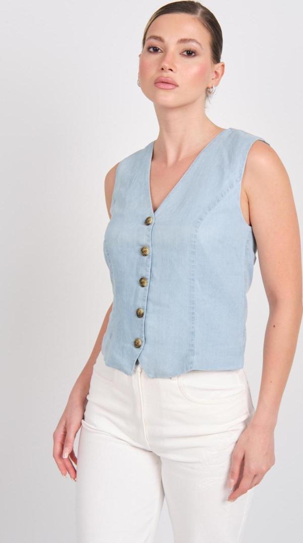 Only Kadın Onlırıs Kolsuz Düğmeli Jean Yelek 15337941 Mavi - Image 1